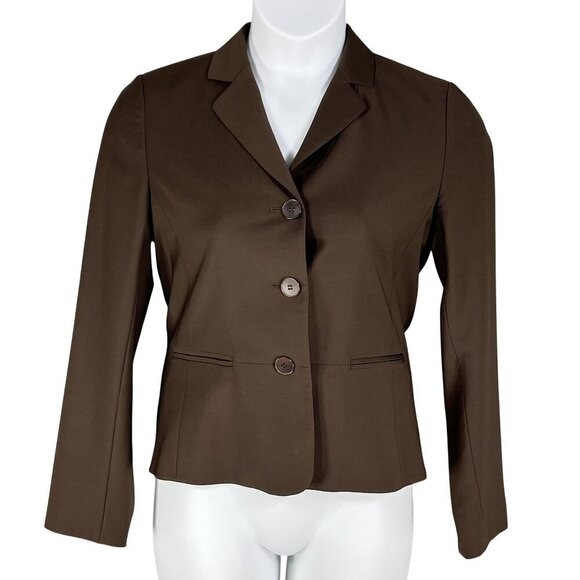 Talbots Womens 6 Chocolate Brown 87% Wool 3 Button Tailored Blazer Career Jacket - Picture 2 of 14